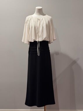 Tadashi Shoji Black Maxi Dress with Cream Blouson Top - Size 16